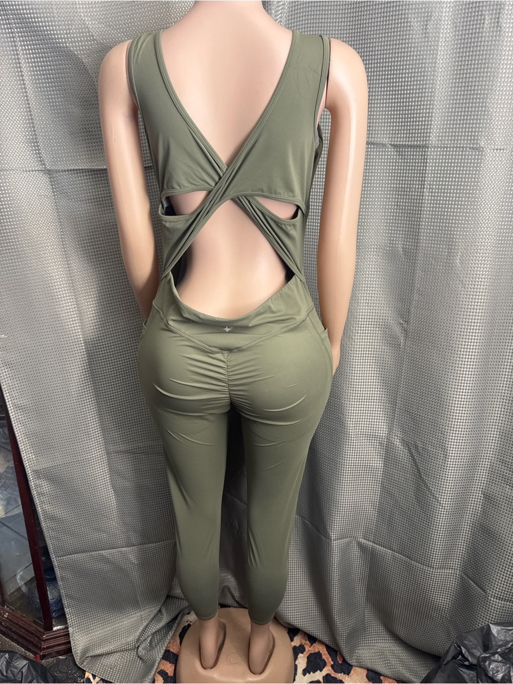 HALARA Olive Green Cross-Back Open-Back Jumpsuit